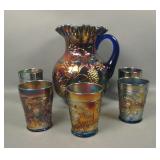 Fenton Blue Floral & Grape 6 Pc Water Set
