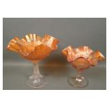 Two Fenton Marigold Carnival Glass Compotes