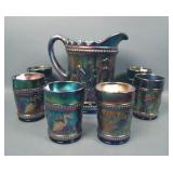 Dugan Blue Stork & Rushes 7 Pc Water Set