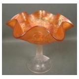 Fenton Marigold Stream of Hearts Ruffled Compote