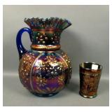 Fenton Blue Bouquet Pitcher & Tumbler