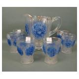 Dugan White Blue Stain Dahlia 7 Pc Water Set
