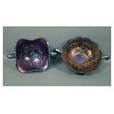 Two Blue Carnival Glass Bon Bons