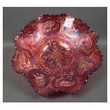 Fantastic Electric Red Dragon & Lotus Ruffled Bowl