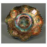 Fenton Green Dragon & Lotus Ruffled Bowl