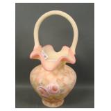 Fenton Satin Burmese Rose Decorated Basket
