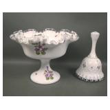 Two Fenton MIlk Glass Crest  Violets In Snow Items