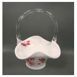 Fenron Milk Glass Decorated Basket