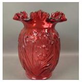 Fenton Cranberry Ruffled Daffodil Vase