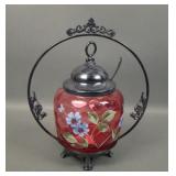 Victorian Cranberry IVT Decorated Pickle Castor