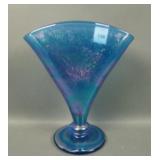 Fenton Dk Celeste Blue Stretch Glass Fan Vase