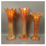 Three Vintage Marigold carnival Glass Vases