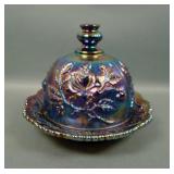 Imperial IG Luster Rose Carnival Glass Butter Dish