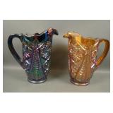 Two LE Smith Valtec Tree  Carnival Glass Pitchers