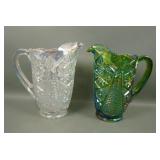 Two LE Smith Valetec Tree Carnival Glass Pitchers