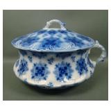 W.H. Grindley Flow Blue Syrian Covered Chamber Pot
