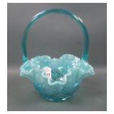Fenton Iridised Willow Green Opal Ruffled Basket