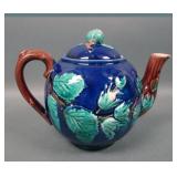 Vintage Majolica Cobalt Blue Teapot