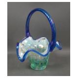 Fenton Green Opal Cobalt Crest Iridised Basket