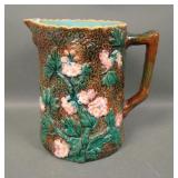 George Jones Majolica Floral Embossed Pitcher
