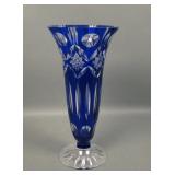 Bohemian Cobalt Blue Crystal Cut to Clear Ftd Vase