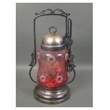 Victorian Cranberry IVT Decorated  Pickle Castor