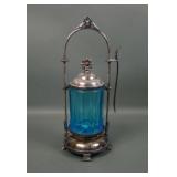 Victorian Crystal Blue Paneled Pickle Castor