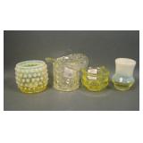 Lot of Four Vaseline Glass Items