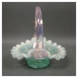 Fenton Iridised Willow Green Opal Miniature Basket