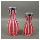 Two Vintage Fenton Cranberry Rib Optic Shakers