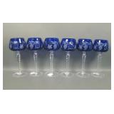 6 AJKA Crystal Cobalt Cut To Clear Goblets