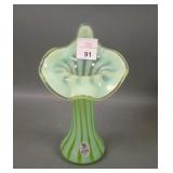 Fenton Uranium Green Opal JIP Stripe Optic Vase