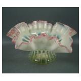 Victorian Vaseline Opal Rib Optic Crimped Bowl