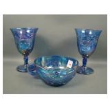 3 LE Smith Blue Federal Eagle Carnival Glass Items