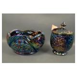 Two LE Smith Purple Carnival Glass Items