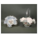 2 Fenton Rose Decorated Silver Crest Items