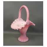 Fenton Pink Cased Satin Swirl Handled Basket