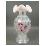 Fenton Iridised Opal Fuchsia Decorated Vase