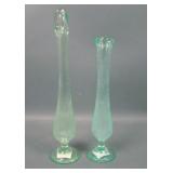 Two Fenton Green  Uranium Glass Ftd Bud Vases