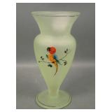 Tiffin Satin Uranium Parrot Decorated Vase