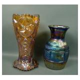 Two Contemporary LE Smith Carnival Glass Vases