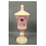 Fenton Satin Burmese Decorated Covered Candy