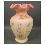 Fenton Satin Burmese Melon Rib Decorated Vase