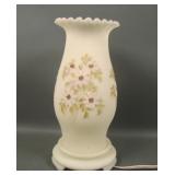 Fenton Satin Custard Decorated Hurricane Lamp