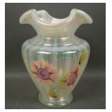 Fenton Topaz Opal Rib Optic Decorated Vase