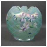 Fenton Iridised Willow Green Decorated Rose Bowl