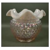 Fenton Iridised Pink Opal Hobnil Ruffled Vase