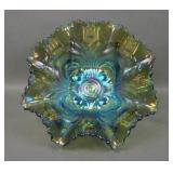 Imperial Teal Green Scroll Emobossed Ruffled Bowl