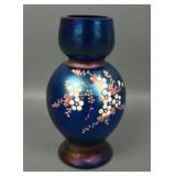 Bohemian Blue Enameled Art Glass Vaase