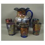 Fenton Blue Floral & Grape 5 Pc Water Set